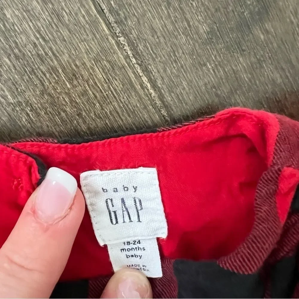 Baby Gap Buffalo Plaid One Piece Jumpsuit Coveralls Red Christmas Holiday 18-24M